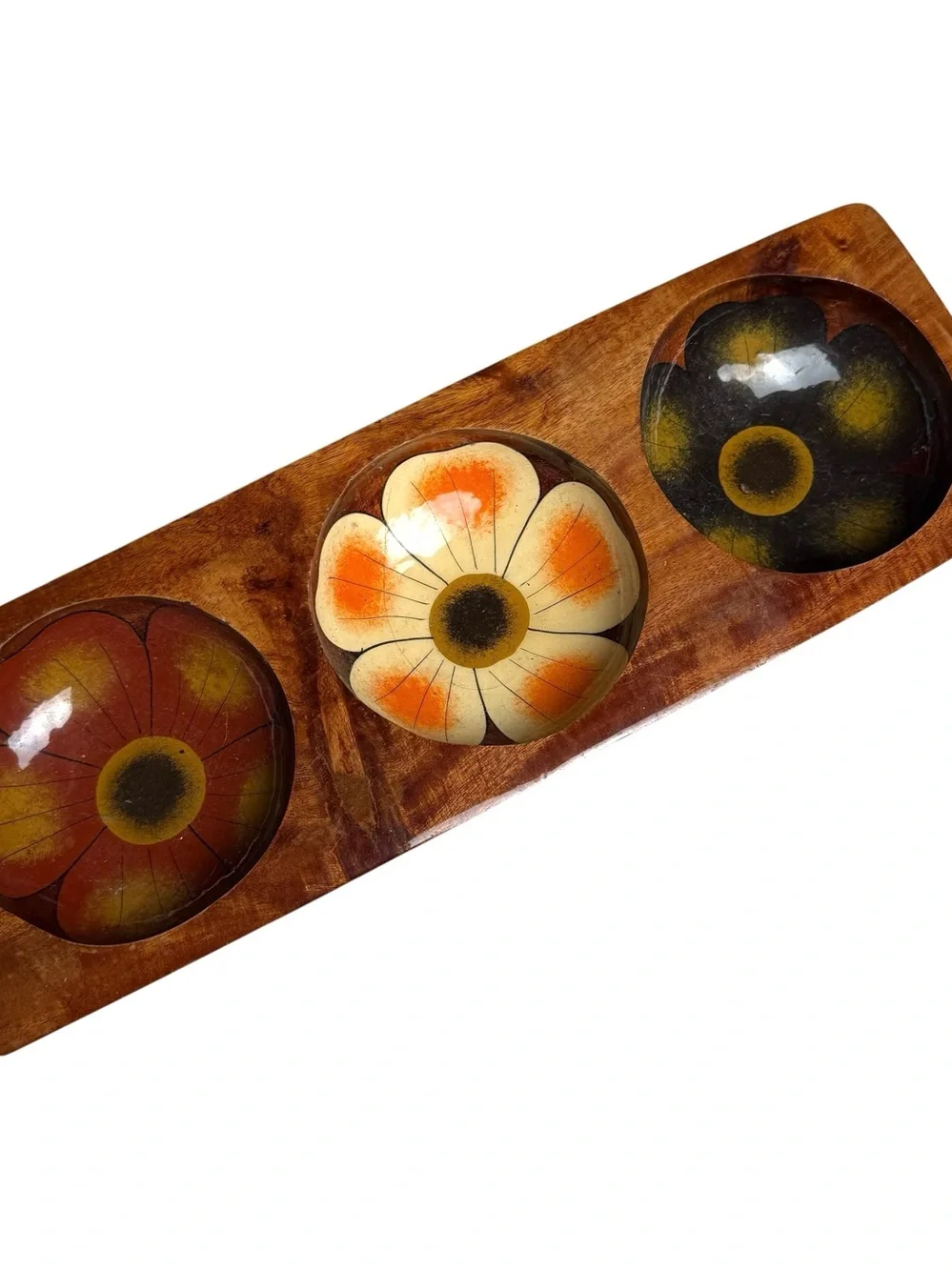 Hippie Jewelry Catch All Bowls 3 In 1 Wood Puerto Vallerta Mexico Floral Cottage